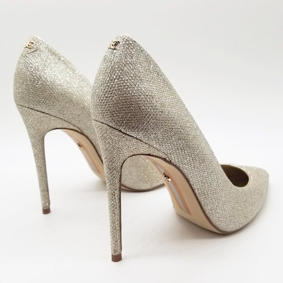 Sam Edelman Danna Pointed Toe High Heels 8 Sparkly Champagne Gold Pump Glitter - Picture 10 of 16